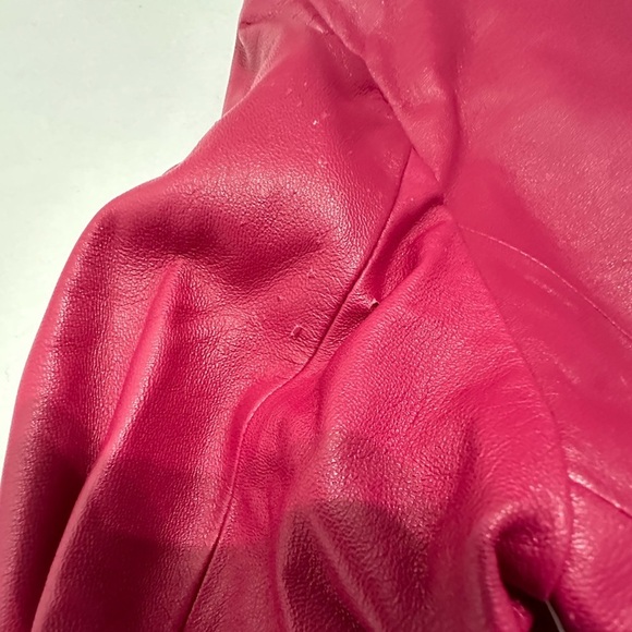 Id. Collection Pink Leather Moto Jacket Vintage Women Size 8 FLAWED - SEE NOTES - Picture 7 of 13